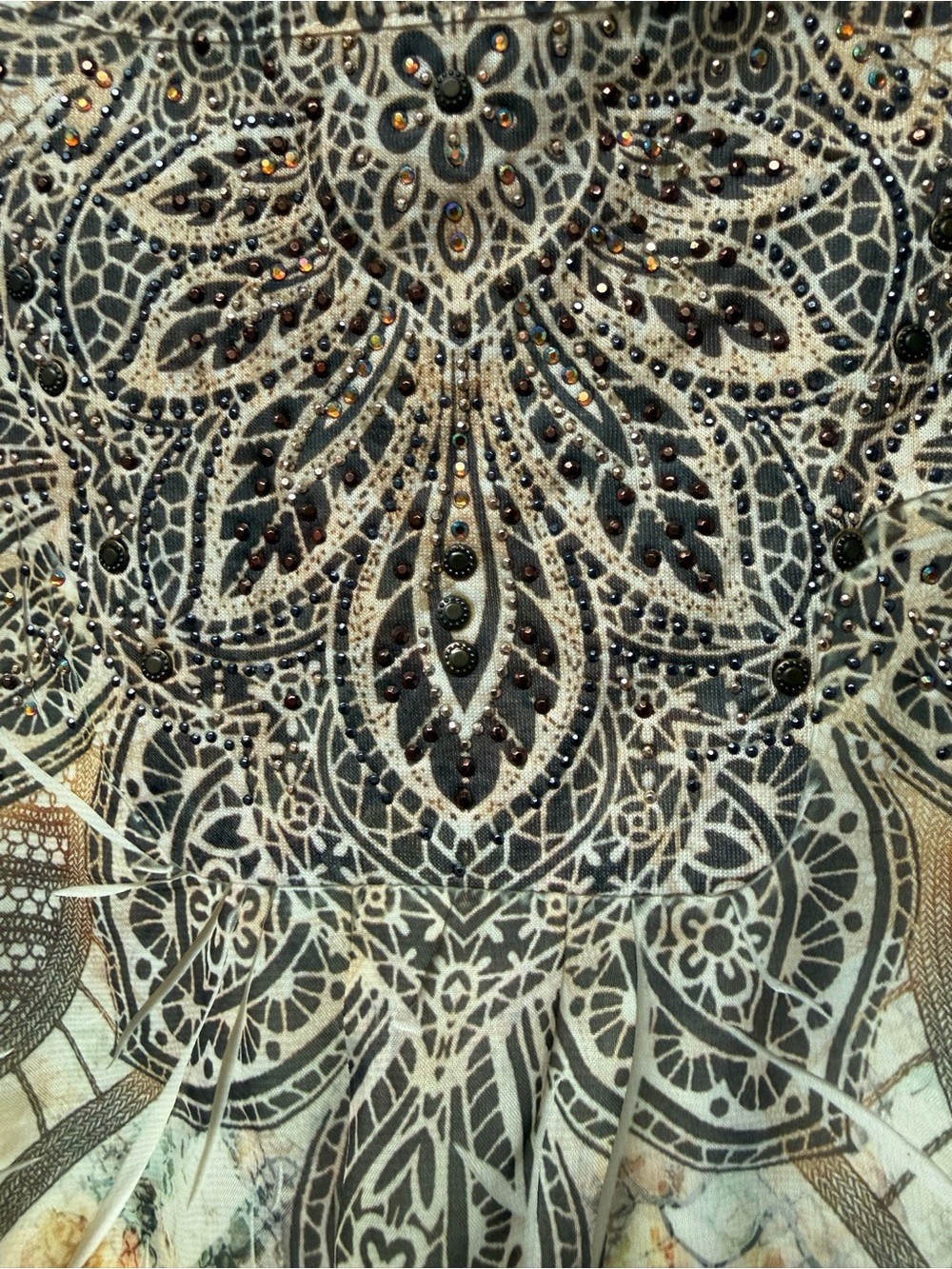 Peach Printed Layered Tank Top with Ornate Neck Motif - Picture 3 of 3